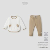 Bộ dài tay áo trắng phối quần nâu nhạt Nous Premium ( gấu giả túi )
