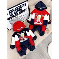 Bộ Dài Tay Bé Trai Có Mũ Hình Siêu Nhân Chất Liệu Nỉ Hai Da Cho Bé 10-30Kg