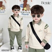 Bộ dài tay bé trai kẻ tay cá tính Mini Mouse Bernie vải cotton mềm - Bộ polo thu đông bé trai size 9-24kg - H0524B15-1T9