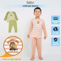 Bộ dài tay cài chéo in hình ASTAR vải cotton rayon phối sọc mới cho bé 9 tháng đến 6 tuổi