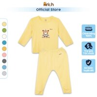 Bộ dài tay cài vai mùa hè,vải sợi tre in Bear Lucky Arich mềm mát cho bé trai, gái từ 6 tháng đến 6 tuổi