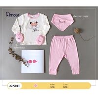 Bộ dài tay sơ sinh Amour hồng (chất bamboo mát)