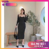 Bộ Đầm Nữ Dài Kẻ Ngang Áo Cardigan Dài Tay , Váy 2 Dây Áo Khoác Nữ Q043