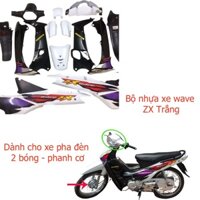 Bộ dàn áo nhựa Nguyên sinh ABS xe WAVE ZX màu TRẮNG- 2 Bóng - Phanh Cơ ,đời xe 2002-2006, tặng kèm theo tem xe A543