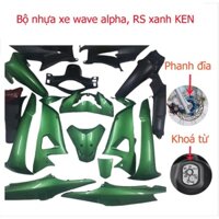Bộ dàn áo xe Wave RS - alpha - s100 - Phanh đĩa,khóa từ ,Nhựa nguyên sinh ABS màu Xanh Heineken , tặng kèm bộ ốc theo