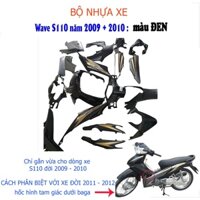 Bộ dàn áo xe WAVE S110 - RS110 màu ĐEN đời 2009 đến 2010, nhựa ABS nguyên sinh
