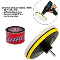 Bộ Đánh Bóng 4 Món Gồm 1 Phớt 15cm/1 Lông Đánh 6 In/1 Đầu Chuyển M14/1 Hộp Cana 100g Gắn Máy Làm Mới Xe Cộ, Vật Dụng