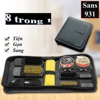 Bộ đánh giày đẹp sang gọn Sans931 8 món bàn chải xi đen trắng bóng khăn cho giầy túi ví xách đồ da - Hàng mới về