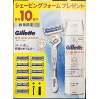 Bộ Dao+10 lưỡi+bọt cạo râu Gillette Skinguard - Dành cho da nhạy cảm- NHẬT BẢN