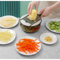 Bộ dao bào sợi thái lát rau củ đa năng inox 304 cao cấp kèm ca và rổ đựng tiện dụng dùng bào sợi đu đủ tạo sợi cà rốt