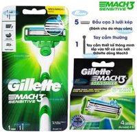 Bộ dao cạo râu Gillette mach3 sensitive (1 tay cầm và 5 đầu cạo)