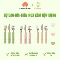 Bộ dao-dĩa-thìa ăn dặm Chippiandco inox, tay cầm silicone cao cấp cho bé