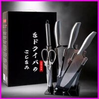 Bộ Dao Inox 6 Món Cao Cấp - Bộ Dao Kéo 6 Món Nhật Bản Chống Gỉ, Tặng Kèm Khay Để Dao Kéo
