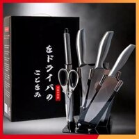 Bộ Dao Inox 6 Món Cao Cấp - Bộ Dao Kéo 6 Món Nhật Bản Chống Gỉ, Tặng Kèm Khay Để Dao Kéo