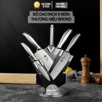 Bộ Dao Inox 6 Món SEKI Nhật Cao Cấp Cán INOX - Bộ dao 6 món nhà bếp kèm khay đựng tiện dụng