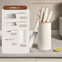 BỘ DAO KÉO 5 MÓN THÉP KHÔNG GHỈ, GỒM KỆ CẮM DAO