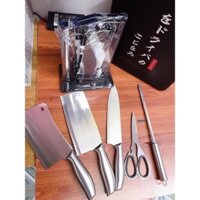 Bộ Dao Kéo 6 Món Nội Địa Nhật Bản Cao Cấp-Set Dao Kéo 6 Món Inox Cao Cấp Chống Gỉ Tặng Kèm Khay Đựng