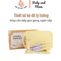 Bộ dao kéo 7 chi tiết Misan dành cho bé ăn dặm 3 mầu đáng yêu, Bộ dao thớt Misan cho bé 7 chi tiết chống rỉ