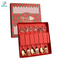 Bộ dao kéo blesiya Xmas Bộ nĩa và thìa Giáng sinh Bộ đồ phẳng Xmas kèm hộp quà tặng