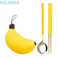 Bộ dao kéo chuối hoạt hình SOLARZA, Bộ thìa cầm tay Mini, kết cấu gương Chụp dễ thương Im lặng 304 Thép không gỉ Dụng cụ phẳng du lịch phục vụ bữa tối