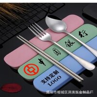 Bộ dao kéo di động bằng thép không gỉ ba món, quà tặng khuyến mãi ngoài trời, bộ dao kéo cho sinh viên, thìa, đũa, nĩa