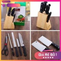 Bộ dao kéo làm bếp 7 món đa năng + Tặng kèm hộp khay gỗ - Bộ dao làm bếp