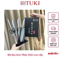 Bộ dao kéo Nhật SEKI, bộ dao nhà bếp có đế cắm, làm từ thép không gỉ siêu bền
