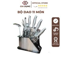 Bộ dao nhà bếp 11 món Kaisa Villa cao cấp đa năng Inox, chống gỉ siêu sắc bén, siêu bền KV9904, kèm giá đựng