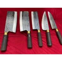 Bộ Dao Nhà Bếp 5 Món Thép Nhíp Ô Tô Dập Vân 2 Mặt, Chặt Cây, Chặt Xương, Gà, Vịt, Thái Lọc Thịt…