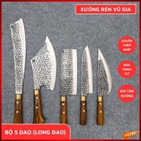 Bộ Dao Nhà Bếp 5 Món Thép Nhíp Dập Vân Chống Dính 2 Mặt - Dao Nhà Bếp