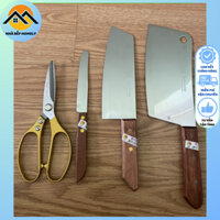 Bộ dao thái Kiwi làm bếp cán gỗ kèm kéo vàng SK5, dao kéo đa năng cao cấp sang trọng - Nhà Bếp Homely
