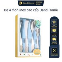 Bộ dao thìa nĩa tập ăn cho bé DandiHome inox 304 cao cấp - Có các lựa chọn - SET 4 GỒM 1 DAO1 NĨA 2 THÌA