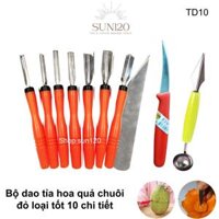 Bộ dao tỉa hoa quả chuyên nghiệp TD10 chuôi nhựa màu đỏ chống trơn