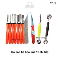 Bộ dao tỉa hoa quả chuyên nghiệp TD11 11 món múc hoa quả tỉa trái cây dưa hấu chuôi nhựa chống trơn