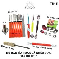 Bộ dao tỉa hoa quả đầy đủ TD15 bộ dao khắc dưa hấu Tết xoáy hoa cà rốt inox dụng cụ trang trí trái cây