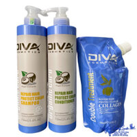 Bộ dầu gội xả Diva Argan MẪU MỚI 750mlx2 + Hấp Collagen 500ml - MK