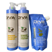 Bộ dầu gội xả Diva Argan MẪU MỚI 750mlx2 + Hấp Collagen 500ml(new-2024)