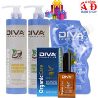 Bộ dầu gội xả hấp tinh dầu dưỡng tóc Diva Organic Argan Oil phục hồi giữ màu nhuộm