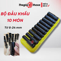 Bộ đầu khẩu 1/2 dài - 10 đầu 8-24mm, bộ tuýp vặn ốc sửa xe máy chuyên nghiệp - Thế Giới Thợ Xe