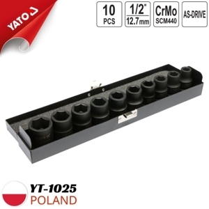 Bộ đầu khẩu lục giác YT-1025, 1/2" 10 chi tiết