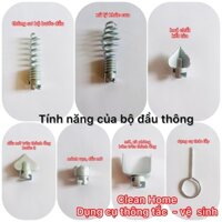 Bộ Đầu Thông Kết Nối Với Dây Thông Cống Lò Xo ( 7 món Thép Chống Rỉ Sét )