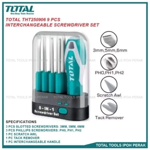 Bộ đầu tuốc nơ vít (tô vít) 9 chi tiết Total THT250906