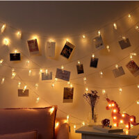 Bộ dây 20 kẹp ảnh có đèn led trang trí sinh nhât, nhà cửa, sự kiện chụp ảnh MT-203 dùng pin AA - vàng ấm