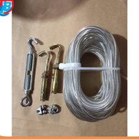 Bộ dây cáp bọc nhựa phi 5x30m tặng kèm 2 khoá cáp; 2 nở sắt; 1 tăng đơ; dây phơi quần áo đa năng cáp thép giá sỉ