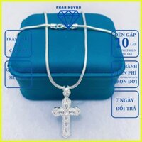 Bộ dây chuyền bạc - dây lụa mặt thánh giá nhỏ cao cấp bạc 925 PHJ