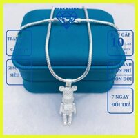 Bộ dây chuyền bạc - dây lụa mặt gấu nhỏ cao cấp bạc 925 PHJ