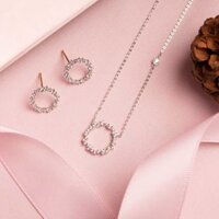 Bộ dây chuyền bạc và Khuyên tai bạc Circle & Diamond Tiệm bạc September N0004