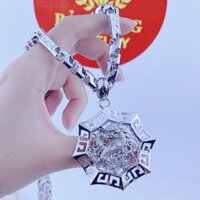 Bộ Dây Chuyền Nam Rồng Mạ Bạch Kim Vip 14 Khóa Hộp Có Kí Hiệu 18K- Trang Sức Bảo Long