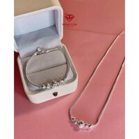 Bộ dây chuyền và lắc tay mặt bi câù tròn bạc ta cho bé MTJ