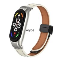 Bộ Dây Đeo Bằng Da + Vỏ Kim Loại Có Khóa Nam Châm Cho Mi Band 7 6 5 4 3 Xiao Mi Band 5 4